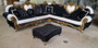 Casa Padrino Luxus Barock Ecksofa Schwarz / Wei� / Gold