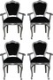 Casa Padrino Luxus Barock Esszimmer Set Schwarz / Silber 60 x 47 x H. 99 cm - 4 handgefertigte Esszimmerst�hle mit Armlehnen - Barock Esszimmerm�bel