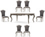 Casa Padrino Luxus Barock Esszimmer Set Grau / Silber - 1 Barock Esstisch & 6 Barock Esszimmerst�hle - Luxus Esszimmer M�bel im Barockstil - Prunkvolle Barock Esszimmer M�bel