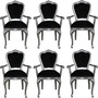 Casa Padrino Luxus Barock Esszimmer Set Schwarz / Silber 60 x 47 x H. 99 cm - 6 handgefertigte Esszimmerst�hle mit Armlehnen - Barock Esszimmerm�bel