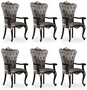 Casa Padrino Luxus Barock Esszimmer Stuhl 6er Set mit Armlehnen Silber / Schwarz / Silber - Prunkvolle Barockstil K�chen St�hle - Luxus Barock Esszimmer M�bel - Edel & Prunkvoll