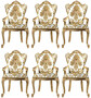Casa Padrino Luxus Barock Esszimmerstuhl Set Wei� / Gold - 6 handgefertigte K�chen St�hle mit Armlehnen und elegantem Muster - Barock Esszimmer M�bel - Edel & Prunkvoll