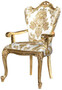 Casa Padrino Luxus Barock Esszimmerstuhl Set Wei� / Gold - 6 handgefertigte K�chen St�hle mit Armlehnen und elegantem Muster - Barock Esszimmer M�bel - Edel & Prunkvoll