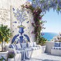 Casa Padrino Luxus Barock Keramik Wandgem�lde Creme / Blau / Gelb / Lila H. 280 cm - Mosaik Fliesen Gem�lde