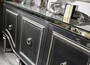 Casa Padrino Luxus Barock Sideboard Schwarz / Silber 220 x 103 x H. 56 cm - Wohnzimmerschrank mit Glasplatte und 4 T�ren - Luxus Barock Wohnzimmer M�bel
