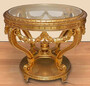 Casa Padrino Barock Konferenztisch Gold - Runder Massivholz B�ro Tisch mit Glasplatte - Barock B�ro M�bel - Edel & Prunkvoll