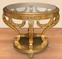 Casa Padrino Barock Konferenztisch Gold - Runder Massivholz B�ro Tisch mit Glasplatte - Barock B�ro M�bel - Edel & Prunkvoll