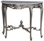 Casa Padrino Luxus Barock Konsole Silber / Wei� - Handgeferigter Massivholz Konsolentisch mit Marmorplatte - Barock M�bel