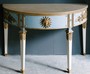 Casa Padrino Luxus Barock Konsole Blau / Wei� / Gold 150 x 75 x H. 91 cm - Handgefertigter Halbrunder Antik Stil Konsolentisch