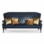 Casa Padrino Luxus Barock Chesterfield Leder Hochlehn Sofa Blau / Dunkelbraun 220 cm - Made in Italy 