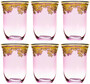 Casa Padrino Luxus Barock Wasserglas 6er Set Rosa / Gold  9 x H. 12 cm - Handgefertigte und handbemalte Wassergl�ser - Biergl�ser - Weingl�ser - Hotel & Restaurant Accessoires - Luxus Qualit�t