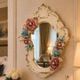 Casa Padrino Luxus Barock Keramik Spiegel Hellbeige / Bunt / Gold H. 55 cm - Made in Italy