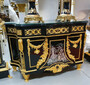 Casa Padrino Luxus Barock M�bel Set Schwarz / Gold - 1 Barock Kommode und 2 Barock S�ulen - Prunkvolle Barock M�bel