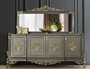 Casa Padrino Luxus Barock M�bel Set Grau / Gold - 1 Sideboard mit 4 T�ren & 1 Spiegel - Edle Barock M�bel - Edel & Prunkvoll