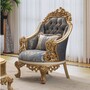 Casa Padrino Luxus Barock Sessel Blau / Wei� / Gold - Barock Wohnzimmer M�bel