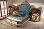 Casa Padrino Luxus Barock Schlafzimmer Set Blau / Wei� / Braun / Gold - 1 Doppelbett mit Kopfteil & 2 Nachtkommoden - Schlafzimmer M�bel im Barockstil - Edel & Prunkvoll