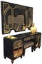 Casa Padrino Luxus Barock Schlafzimmer Set Schwarz / Gold - 1 Wandspiegel & 1 Kommode & 1 Sitzhocker - Schlafzimmer M�bel - Edel & Prunkvoll