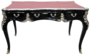 Casa Padrino Luxus Barock Schreibtisch mit 3 Schubladen und massiven Metallapplikation Schwarz / Silber / Bordeaux 141 x 65 x H. 80 cm - Barock B�rom�bel Sekret�r