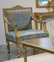 Casa Padrino Luxus Barock Sessel Hellblau / Gold 68 x 65 x H. 103 cm - Wohnzimmer Sessel mit elegantem Muster - Barock Wohnzimmer M�bel