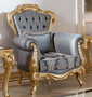 Casa Padrino Luxus Barock Sessel Blau / Gold - Handgefertigter Barockstil Wohnzimmer Sessel mit elegantem Muster - Barock Wohnzimmer M�bel - Edel & Prunkvoll