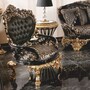 Casa Padrino Luxus Barock Sessel Schwarz / Gold - Barock Wohnzimmer & Hotel Sessel - Prunkvolle Barock M�bel