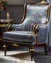 Casa Padrino Luxus Barock Sessel Blau / Dunkelbraun / Gold - Prunkvoller Wohnzimmer Sessel - Barockstil Wohnzimmer M�bel - Luxus M�bel im Barockstil - Barock Einrichtung - Edel & Prunkvoll