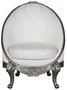 Casa Padrino Luxus Barock Sessel Wei� / Silber 80 x 87 x H. 100 cm - Edler Wohnzimmer Sessel in Eiform - Barock Wohnzimmer M�bel
