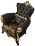 Casa Padrino Luxus Barock Sessel Schwarz / Gold 103 x 80 x H. 126 cm - Prunkvoller Wohnzimmer Sessel mit Muster und dekorativem Kissen - Barock Wohnzimmer M�bel