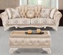 Casa Padrino Luxus Barock Hocker Beige / Wei� 100 x 63 x H. 46 cm - Sitzhocker mit edlem Samtstoff - Wohnzimmer M�bel im Barockstil