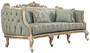 Casa Padrino Luxus Barock Sofa Gr�n / Antik Gold - Prunkvolles Wohnzimmer Sofa mit elegantem Muster - Barock Wohnzimmer M�bel
