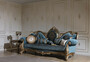 Casa Padrino Luxus Barock Sofa Blau / Gold 260 x 90 x H. 125 cm - Prunkvolles Wohnzimmer Sofa mit elegantem Muster und dekorativen Kissen - Barock M�bel 