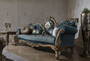 Casa Padrino Luxus Barock Sofa Blau / Gold 260 x 90 x H. 125 cm - Prunkvolles Wohnzimmer Sofa mit elegantem Muster und dekorativen Kissen - Barock M�bel 