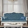 Casa Padrino Luxus Barock Samt Sofa Blau / Wei� 210 cm - Barockstil Wohnzimmer M�bel