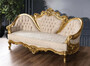 Casa Padrino Luxus Barock Sofa Cremefarben / Gold - Prunkvolles Wohnzimmer Sofa mit Muster - Barock Wohnzimmer M�bel - Edel & Prunkvoll