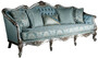 Casa Padrino Luxus Barock Sofa Hellblau / Silber / Gold 238 x 85 x H. 106 cm - Wohnzimmer Sofa mit elegantem Muster und dekorativen Kissen - Barock Wohnzimmer M�bel