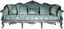 Casa Padrino Luxus Barock Sofa Hellblau / Silber / Gold 238 x 85 x H. 106 cm - Wohnzimmer Sofa mit elegantem Muster und dekorativen Kissen - Barock Wohnzimmer M�bel