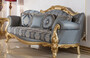 Casa Padrino Luxus Barock Sofa Blau / Gold - Handgefertigtes Barockstil Wohnzimmer Sofa mit elegantem Muster - Barock Wohnzimmer M�bel - Edel & Prunkvoll