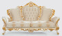 Casa Padrino Luxus Barock Sofa Creme / Wei� / Gold 230 x 95 x H. 130 cm - Handgefertigtes Wohnzimmer Sofa mit elegantem Muster - Barock Wohnzimmer M�bel - Edel & Prunkvoll