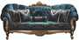 Casa Padrino Luxus Barock Sofa Blau / Gold 220 x 90 x H. 110 cm - Prunkvolles Wohnzimmer Sofa mit Glitzersteinen und dekorativen Kissen