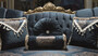 Casa Padrino Luxus Barock Sofa Blau / Gold 220 x 90 x H. 110 cm - Prunkvolles Wohnzimmer Sofa mit Glitzersteinen und dekorativen Kissen