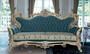 Casa Padrino Luxus Barock Sofa Blau / Gold - Handgefertigtes Barockstil Wohnzimmer Sofa mit elegantem Muster - Barock Wohnzimmer M�bel