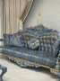 Casa Padrino Luxus Barock Sofa Blau / Gold - Prunkvolles Wohnzimmer Sofa mit elegantem Muster - Barockstil Wohnzimmer M�bel - Luxus M�bel im Barockstil - Edel & Prunkvoll