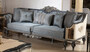 Casa Padrino Luxus Barock Sofa Hellblau / Beige / Schwarz / Gold - Prunkvolles Wohnzimmer Sofa mit elegantem Muster - Barock Wohnzimmer & Hotel M�bel - Edel & Prunkvoll