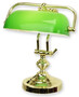 Casa Padrino Banker Schreibtischleuchte Gold / Gr�n 27 x 19 x H. 37,3 cm - Messing Tischleuchte mit Glas Lampenschirm - Banker Lampe 