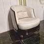 Casa Padrino Luxus Barock Sessel Creme / Dunkelbraun / Gold - Barock Wohnzimmer M�bel