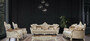 Casa Padrino Luxus Barock Wohnzimmer Set Beige / Braun / Antik Wei� / Gold - 2 Barock Sofas mit Muster & 2 Barock Sessel mit Muster & 1 Barock Couchtisch - Barock Wohnzimmer M�bel