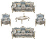 Casa Padrino Luxus Barock Wohnzimmer Set Hellblau / Creme / Wei� / Gold - 2 Sofas & 2 Sessel & 1 Couchtisch - Edle Barock Wohnzimmer M�bel