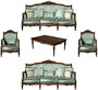 Casa Padrino Luxus Barock Wohnzimmer Set Hellgr�n / Braun - 2 Sofas & 2 Sessel & 1 Couchtisch - Prunkvolle Wohnzimmer M�bel im Barockstil