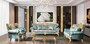 Casa Padrino Luxus Barock Wohnzimmer Set T�rkis / Gold - 2 Barock Sofas mit Muster & 2 Barock Sessel mit Muster & 1 Barock Couchtisch - Barock Wohnzimmer M�bel