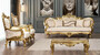 Casa Padrino Luxus Barock Wohnzimmer Set Cremefarben / Gold - 2 Barock Sofas & 2 Barock Sessel & 1 Barock Couchtisch - Barock Wohnzimmer M�bel